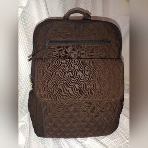 Vera Bradley Quilted Essential Brown Small Campus Backpack With Laptop Section